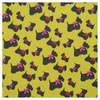 Scottish Terrier black silhouette, röd/rosa båge Tyg