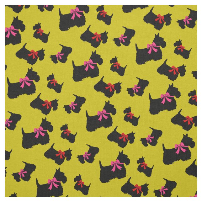 Scottish Terrier black silhouette, röd/rosa båge Tyg (Provkarta)