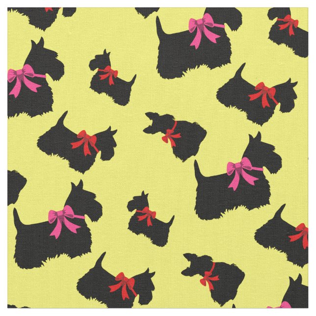 Scottish Terrier black silhouette, röd/rosa båge Tyg (Närbild)
