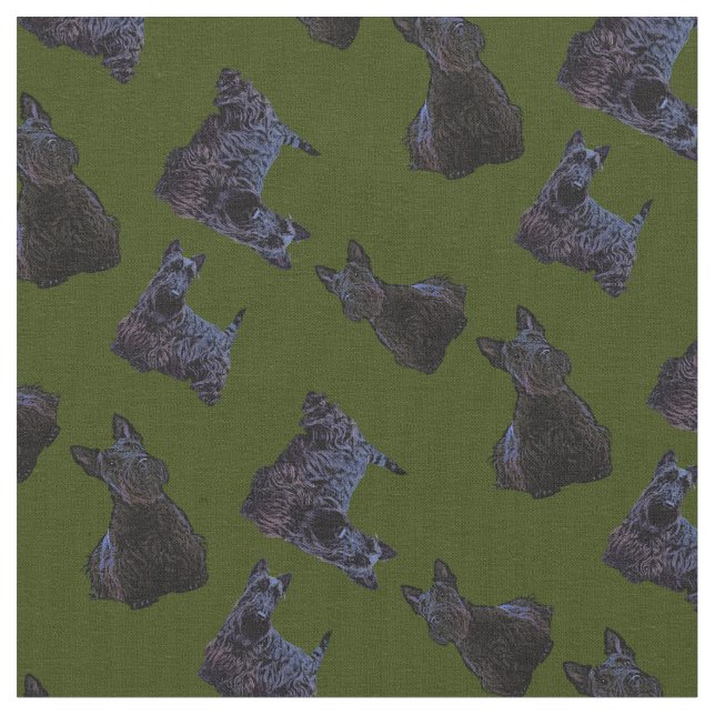 Scottish Terrier Black sitta/stand/Odee grönt Tyg (Närbild)