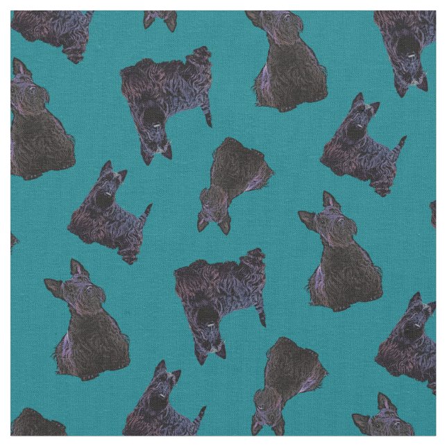 Scottish Terrier Black sitta/stand/zaz blue Tyg (Närbild)