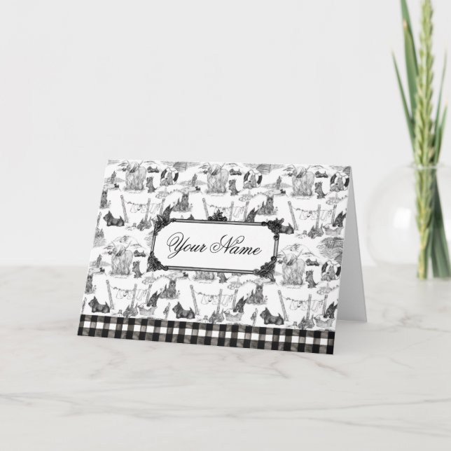 SCOTTISH Terrier Black Toile med eget namn Tack Kort (Framsida)