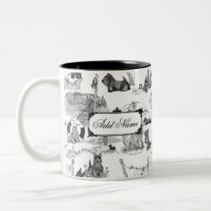 SCOTTISH Terrier Black Toile med eget namn Två-Tonad Mugg