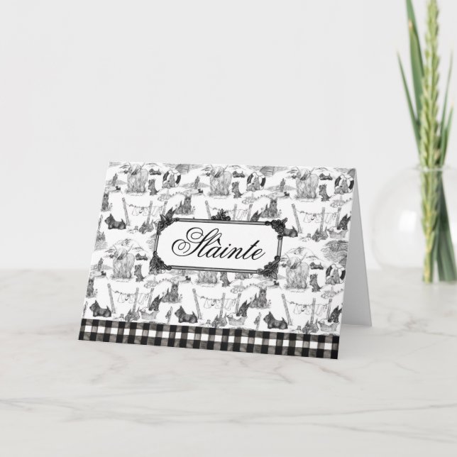 SCOTTISH Terrier Black Toile "Sláinte" Gaelic Tack Kort (Framsida)