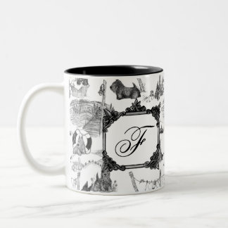 SCOTTISH Terrier Black Toile w/Monogram Två-Tonad Mugg