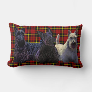 Scottish Terrier black/whaten, deep red plaid Lumbarkudde
