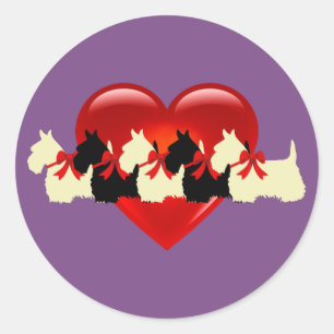 Scottish Terrier black/white silhouette eart/bow Runt Klistermärke
