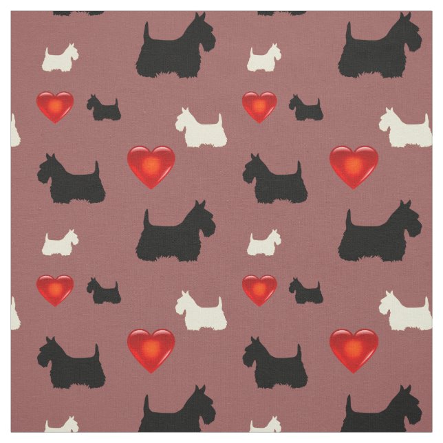 Scottish Terrier black/white silhouette eart Tyg (Provkarta)