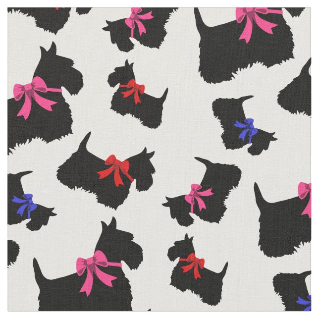 Scottish Terrier blk silhouette, red/rosa/blue bow Tyg (Närbild)