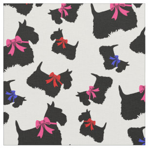 Scottish Terrier blk silhouette, röd/rosa/blå båge Tyg