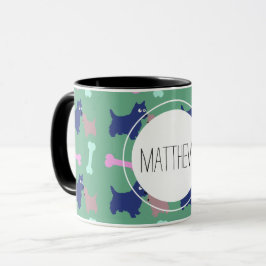 Scottish Terrier Bones Monogram Namn Combo Mugg