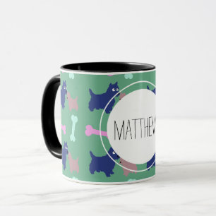 Scottish Terrier Bones Monogram Namn Combo Mugg