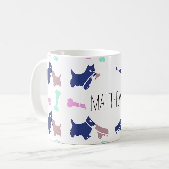 Scottish Terrier Bones Monogram Namn Mugg (Framsida vänster)