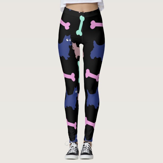Scottish Terrier Bones Välj B Färg Leggings (Framsida)