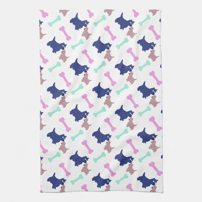 Scottish Terrier Bones väljer färg Hund Towel 2 Kökshandduk (Vertikal)