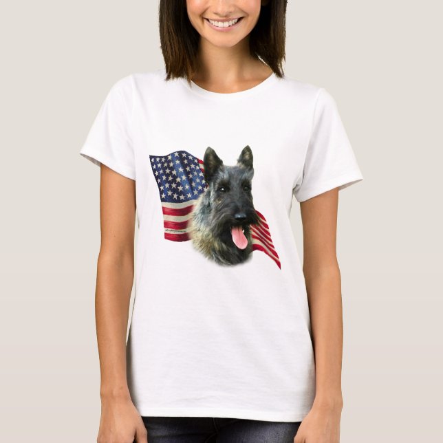 Scottish Terrier (brindle) Flagga Tee Shirt (Framsida)