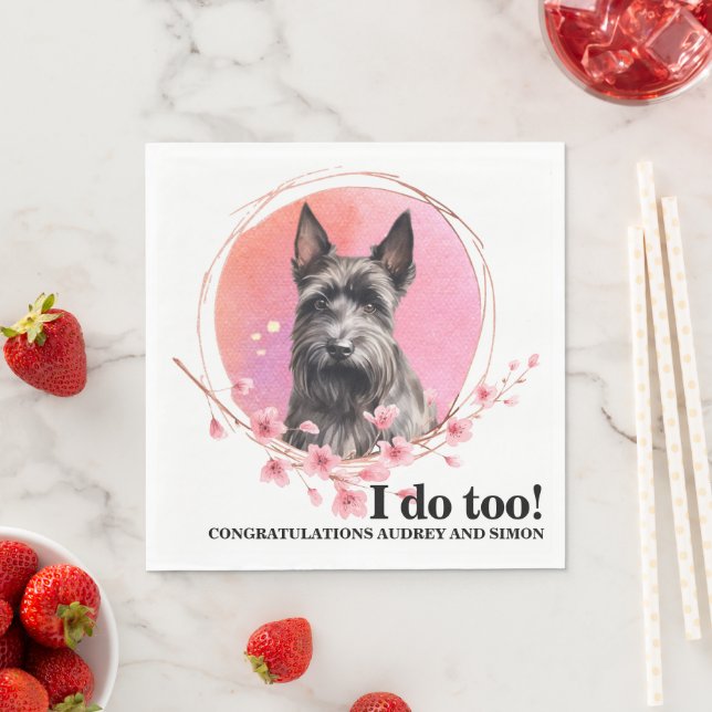 Scottish Terrier Bröllop Napkins with Hundar Photo Pappersservett (Insitu)
