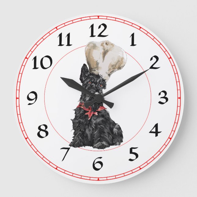 Scottish Terrier Chef Clock Stor Klocka (Framsida)