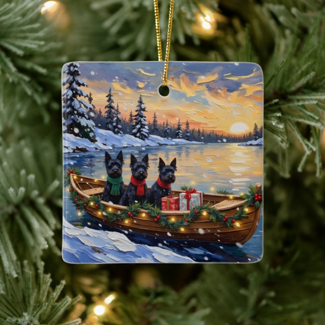 Scottish Terrier Christmas Boat Holiday Julgransprydnad Keramik (Träd)