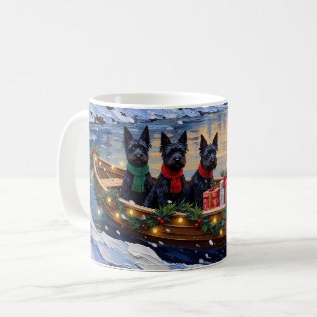 Scottish Terrier Christmas Boat Holiday Kaffemugg (Framsida vänster)