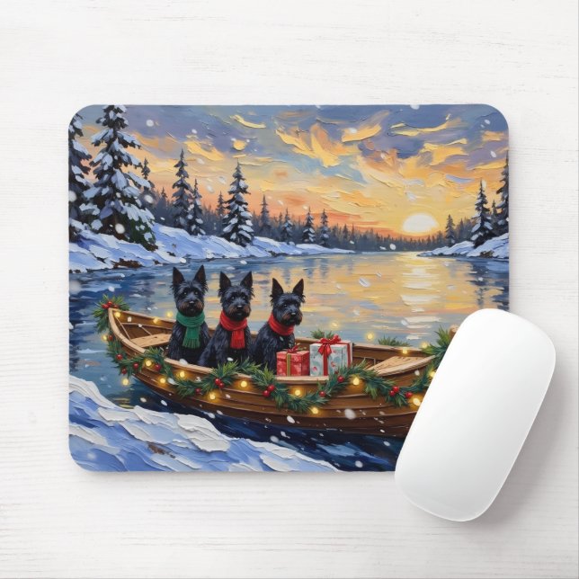 Scottish Terrier Christmas Boat Holiday Musmatta (Med mus)
