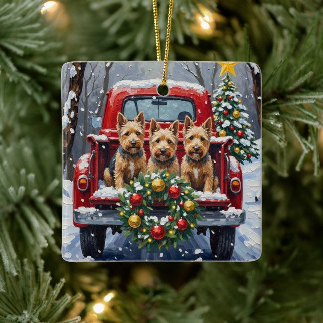 Scottish Terrier Christmas Red Truck Holiday Julgransprydnad Keramik (Träd)