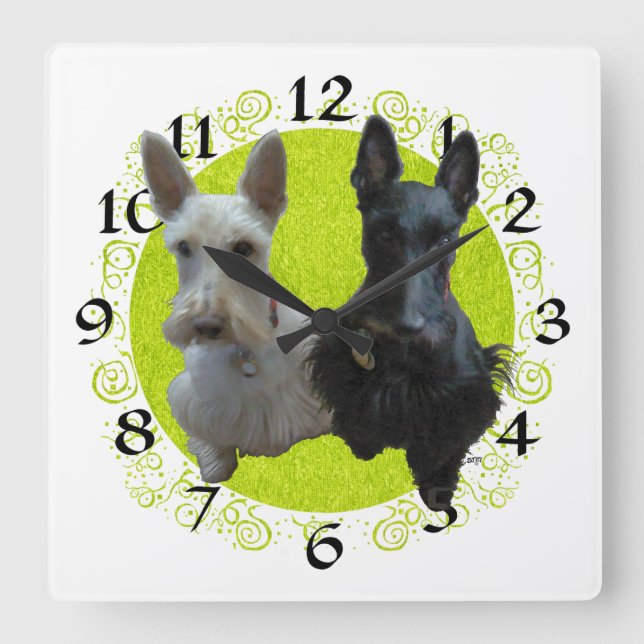Scottish Terrier Clock Fyrkantig Klocka (Framsida)