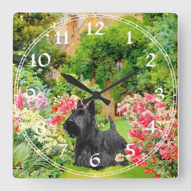 Scottish Terrier Clock Fyrkantig Klocka (Framsida)