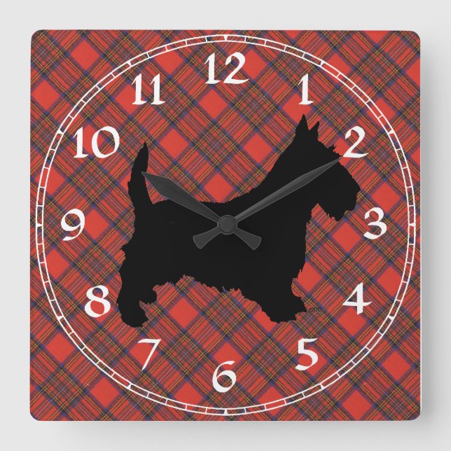 Scottish Terrier Clock Fyrkantig Klocka (Framsida)