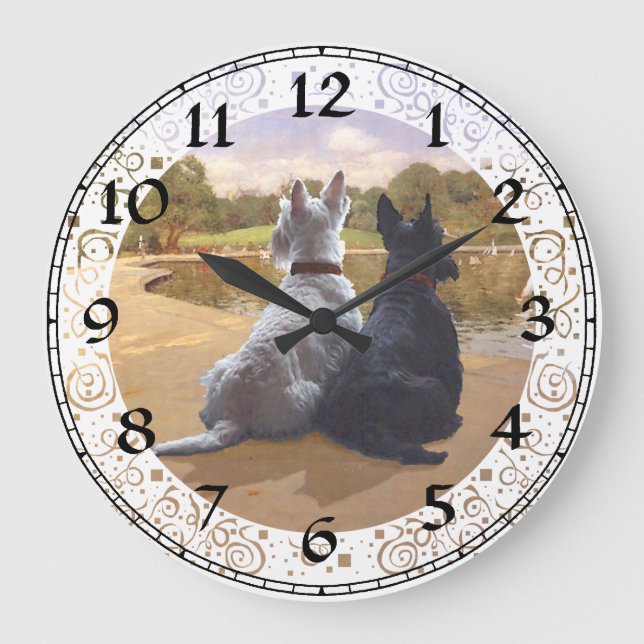 Scottish Terrier Clock Stor Klocka (Framsida)