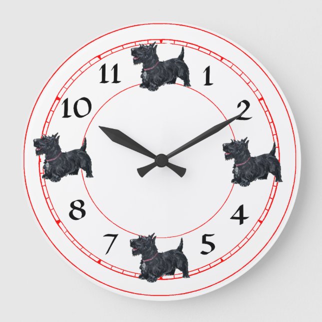 Scottish Terrier Clock Stor Klocka (Framsida)