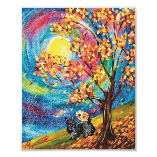 Scottish Terrier Colorful Autumn Photo Print Fototryck (Framsidan)