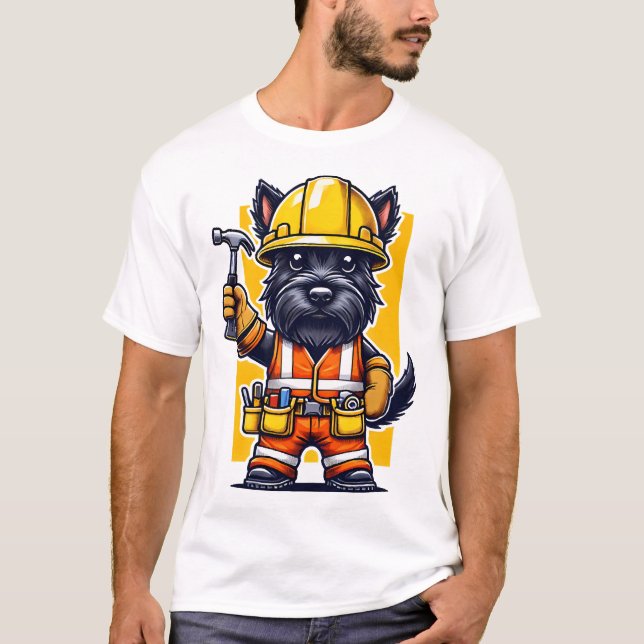 Scottish Terrier Construction Worker T Shirt (Framsida)
