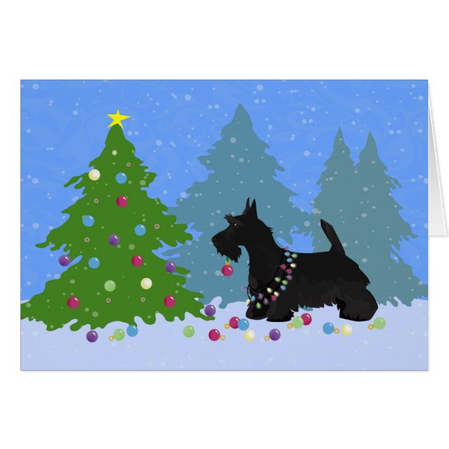 Scottish Terrier Decortor Julgran Card Hälsningskort (Framsidan Horizontal)