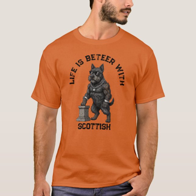 Scottish Terrier Dog, muscular, tattooed, bodybuil T Shirt (Framsida)