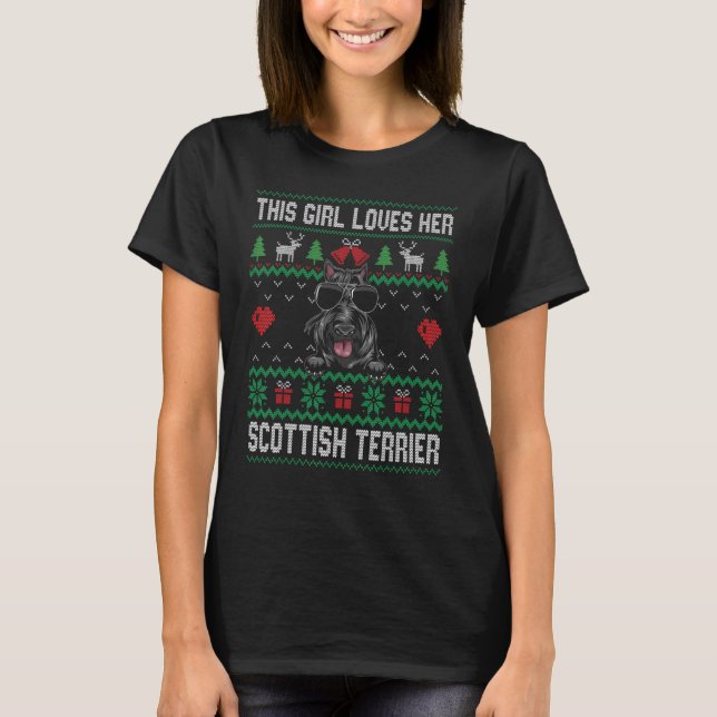 Scottish Terrier Girl Cool Ugly Christmas for Dog  T Shirt (Framsida)