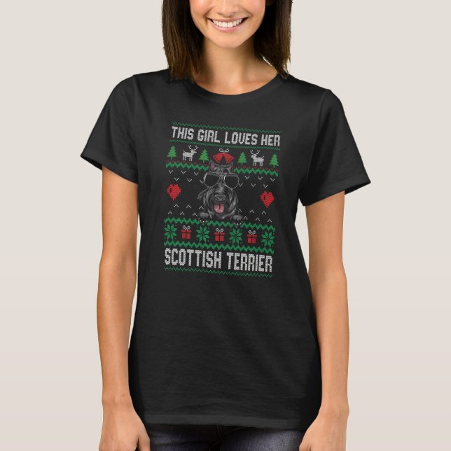 Scottish Terrier Girl Cool Ugly Christmas for Dog  T Shirt (Framsida)