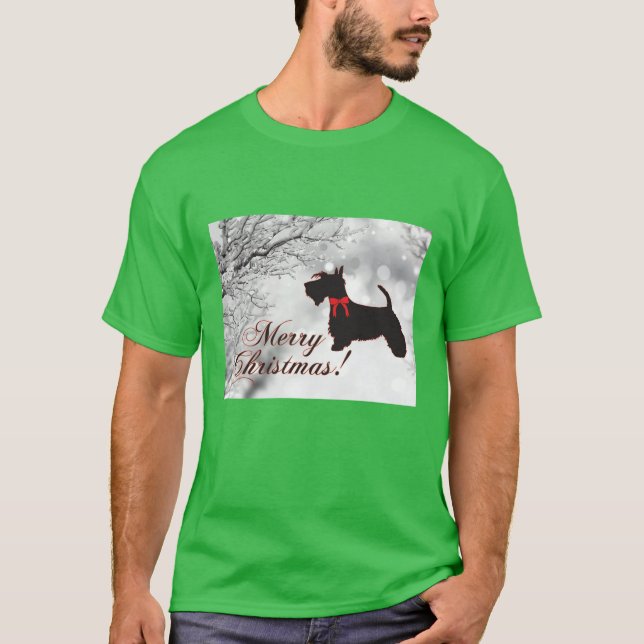 Scottish Terrier God jul T Shirt (Framsida)