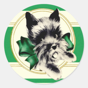 Scottish Terrier grönt bow och rand-klistermärken Runt Klistermärke