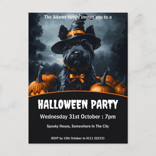 Scottish Terrier Halloween fest Inbjudan Vykort (Framsida)