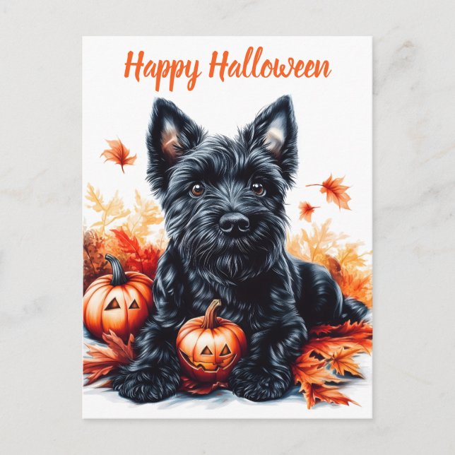 Scottish Terrier Halloween Helg Vykort (Framsida)