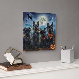 Scottish Terrier Halloween Spooky Fyrkantig Klocka