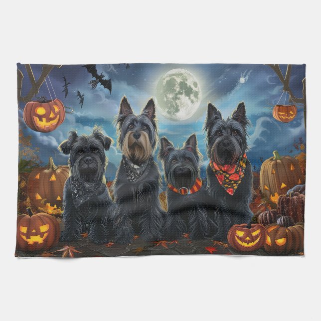 Scottish Terrier Halloween Spooky Kökshandduk (Horisontell)