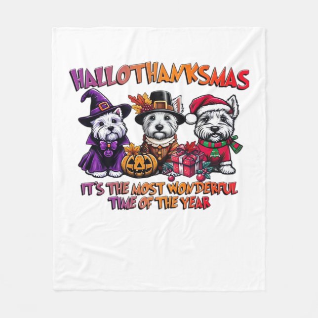 Scottish Terrier Halloween Thanksgiving jul Fleecefilt (Framsidan)