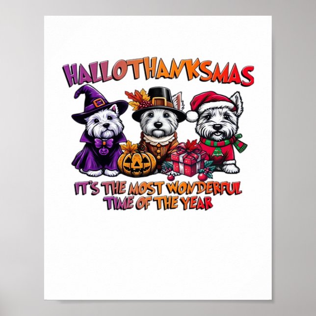 Scottish Terrier Halloween Thanksgiving jul Poster (Framsidan)
