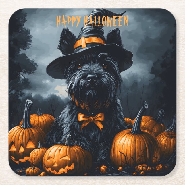 Scottish Terrier Halloween Underlägg Papper Kvadrat (Framsidan)