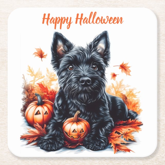 Scottish Terrier Halloween Underlägg Papper Kvadrat (Framsidan)