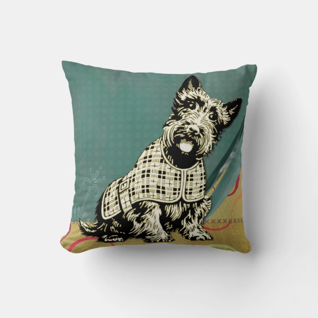 Scottish Terrier Home Decor turcoise rosa Kudde (Framsida)