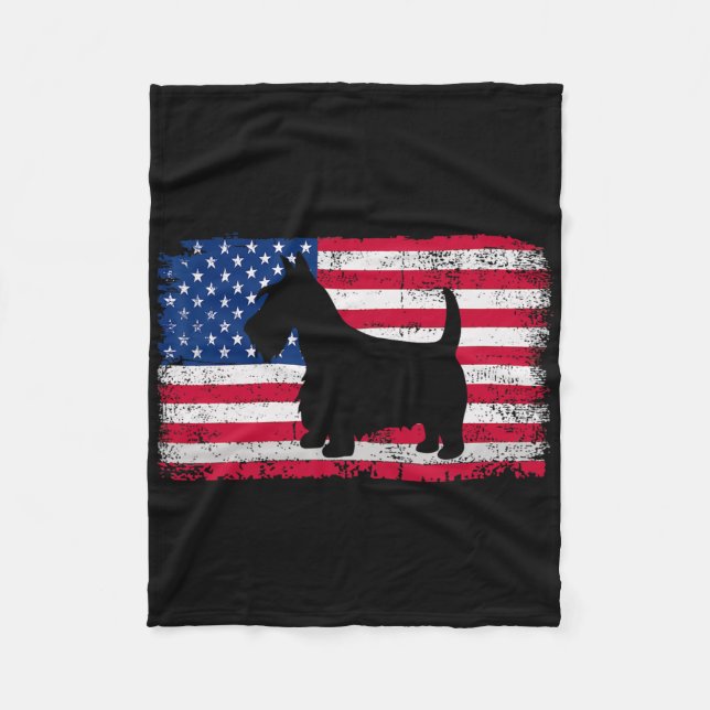 Scottish Terrier Hund 4:e juli Patriotic America Fleecefilt (Framsidan)