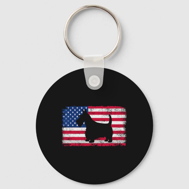 Scottish Terrier Hund 4:e juli Patriotic America Nyckelring (Framsida)